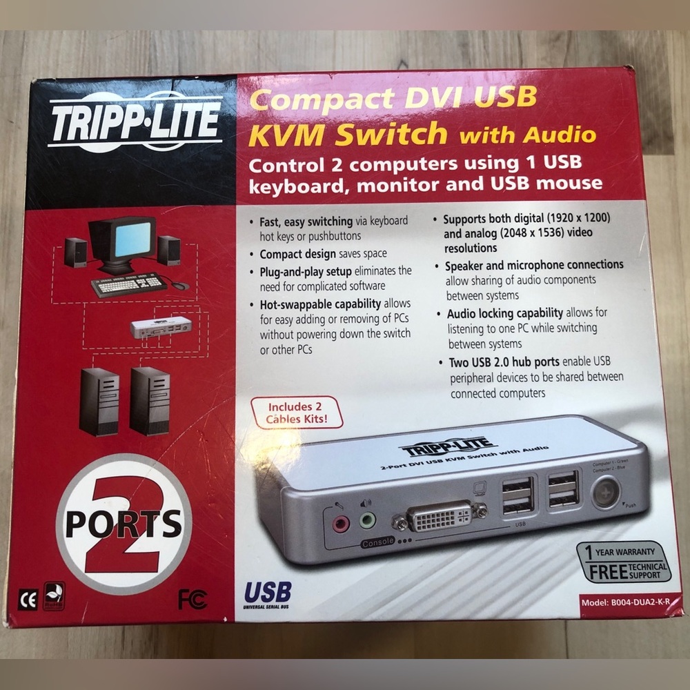 Tripp Lite B004-DUA2-K-R 2-Port DVI USB KVM Switch Audio New Open Box